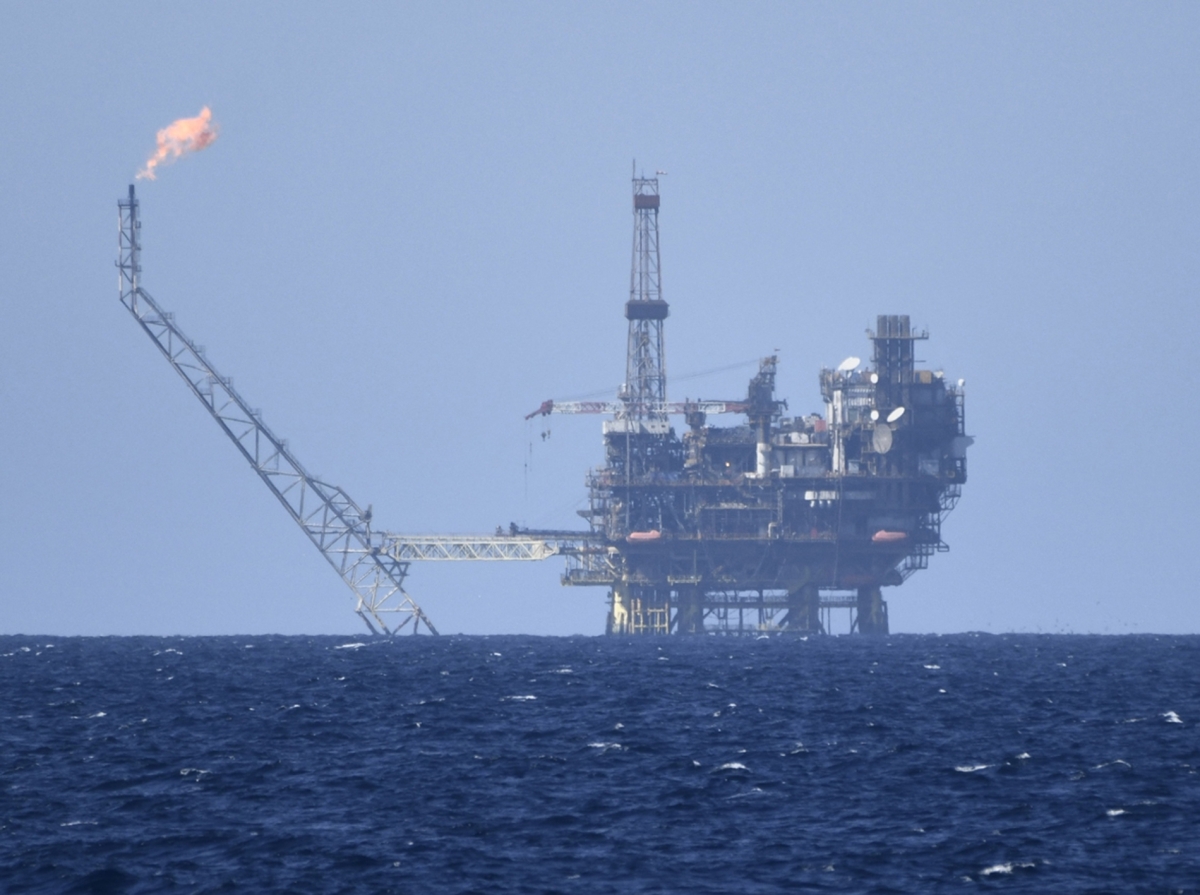 An oil and gas platform off the coast of Libya on February 25, 2022. Türkiye and Greece are at loggerheads over a Turkish-Libyan agreement on maritime boundaries in the Mediterranean Sea.