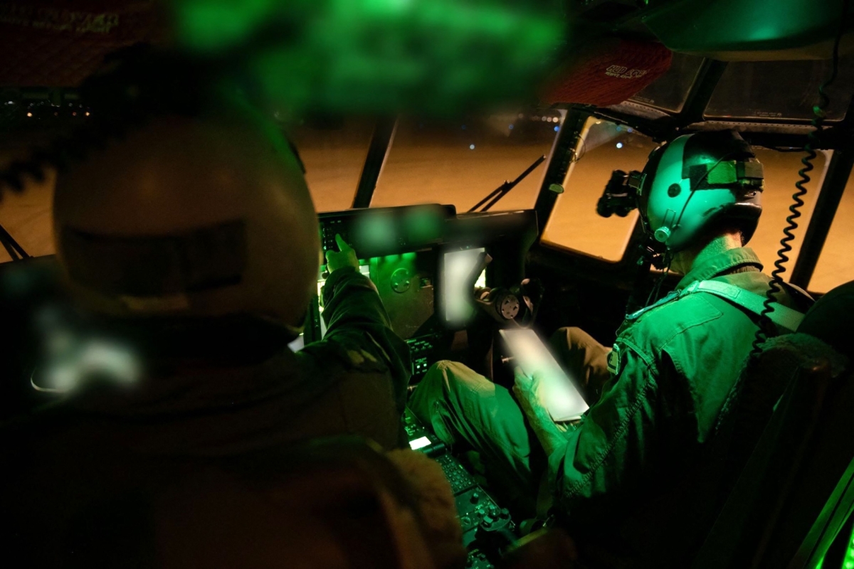 Israeli soldiers inside a military aircraft flying over the Gaza Strip on July 27, 2025.