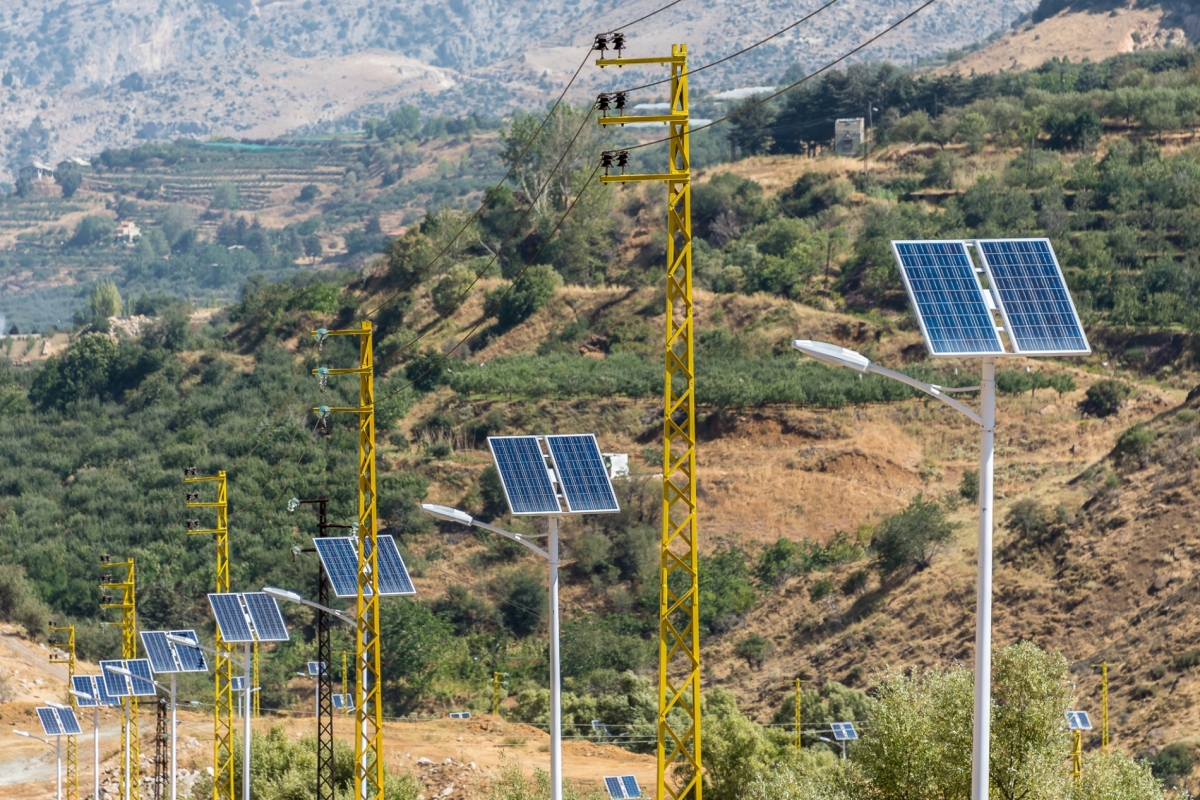 Solar-powered lights on a mountain road in Lebanon.
 