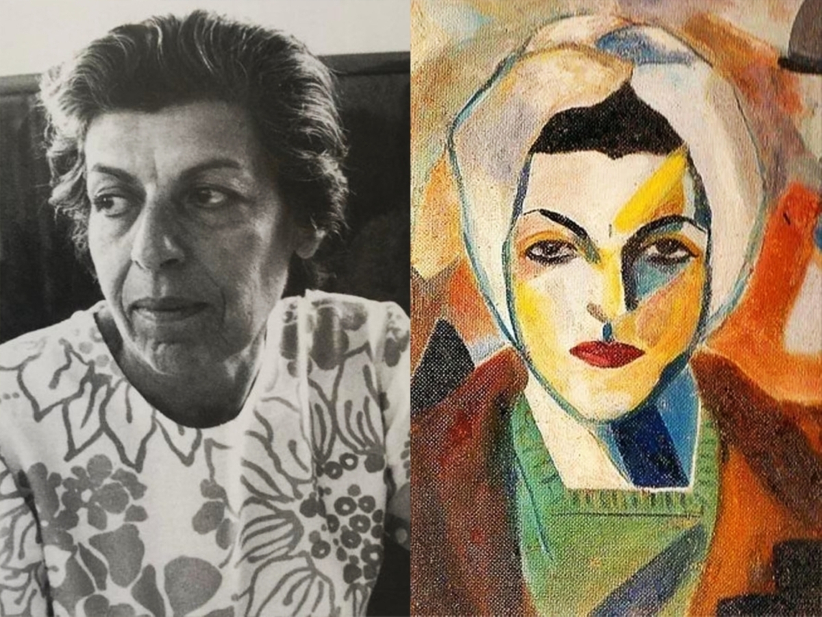 Lebanese abstract artist Saloua Choucair and one of her works