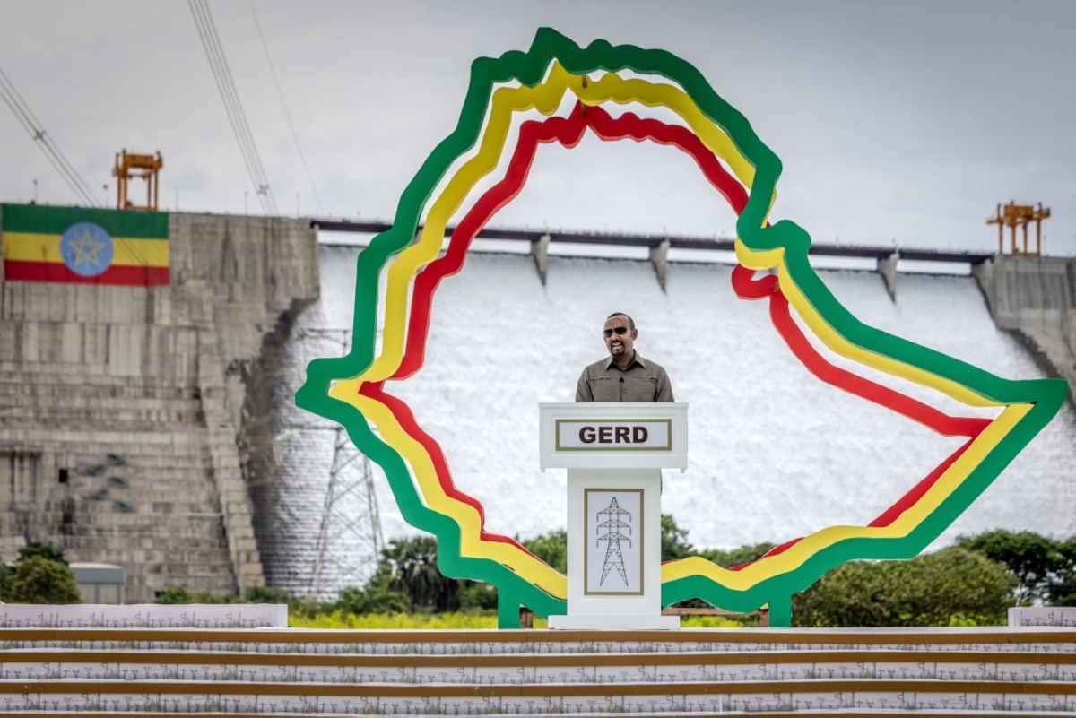 Prime Minister of Ethiopia Abiy Ahmed delivers his remarks during the official inauguration ceremony of the Grand Ethiopian Renaissance Dam (GERD) in Guba, on September 9, 2025. 