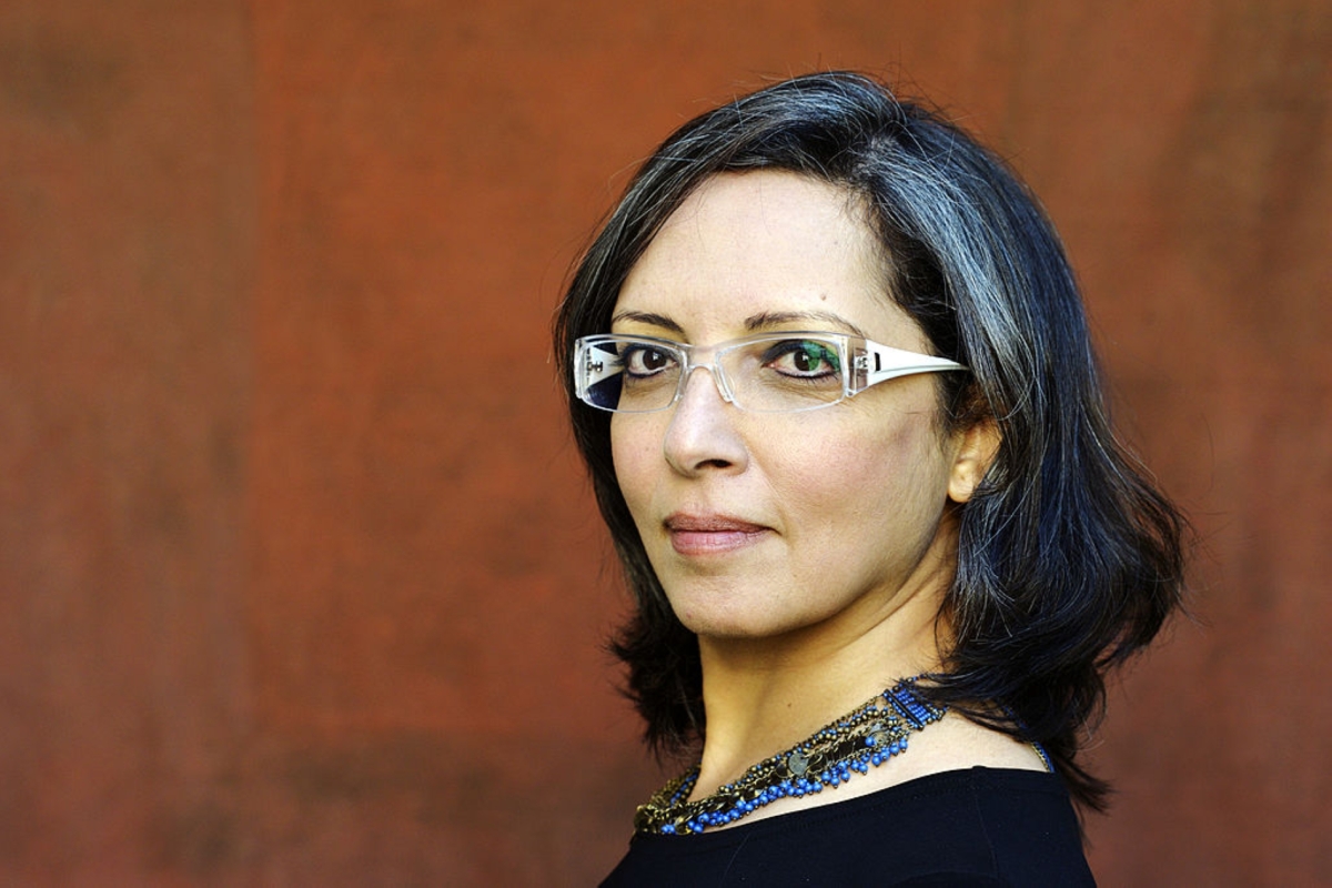 Egyptian writer May Telmissany poses during a portrait session held on April 15, 2014, in Paris, France.