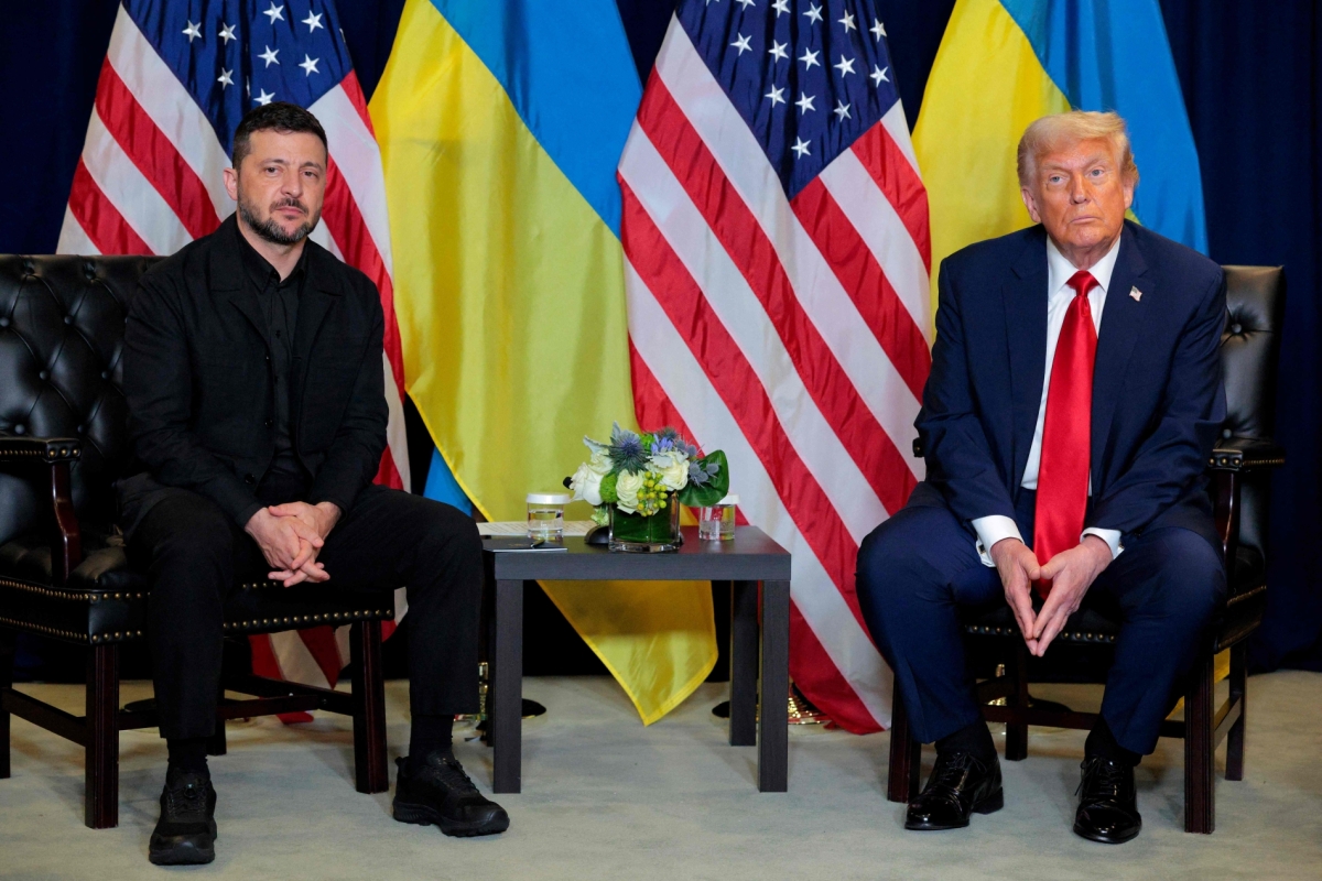 President of Ukraine Volodymyr Zelenskyy and US President Donald Trump attend a bilateral meeting during the 80th session of the UN’s General Assembly (UNGA) at the UN headquarters on September 23, 2025, in New York City.