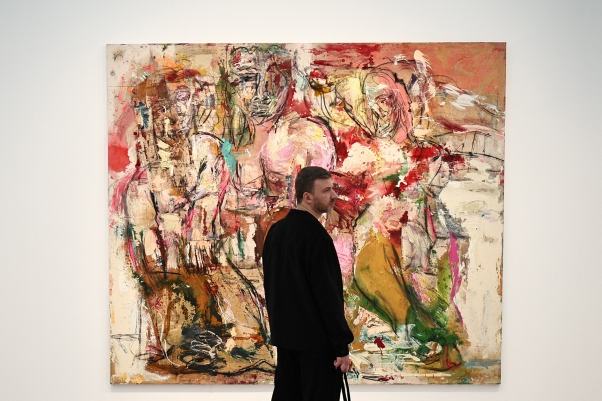 A guest walks in front of a work entitled &#039;Out of Chaos XIII&#039; by artist Daniel Crews-Chubb at the Frieze London 2025 exhibition in London on 15 October 2025. 