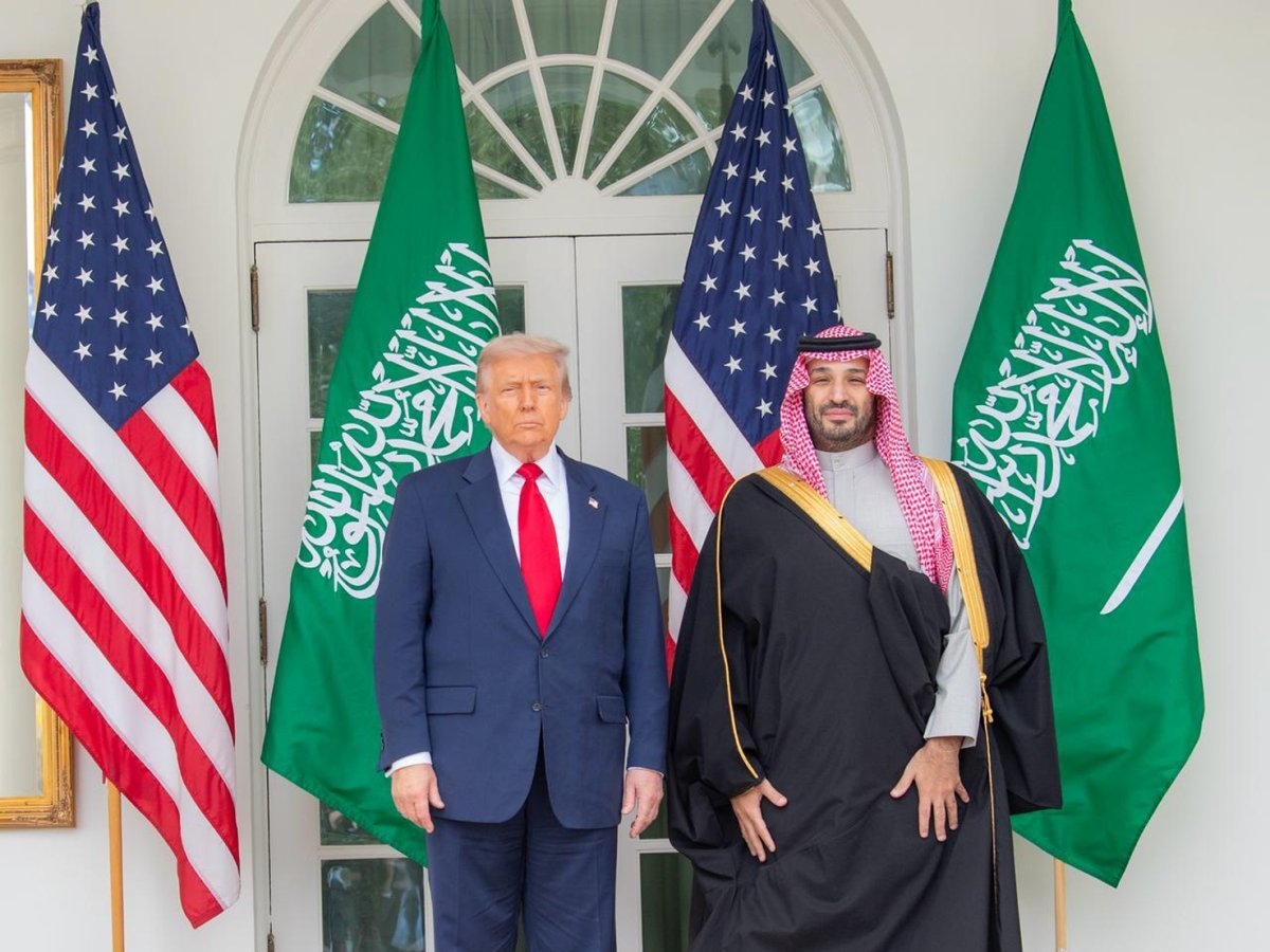 Saudi Crown Prince Mohammed bin Salman and US President Donald Trump at the White House, Washington, on 18 November 2025.
 