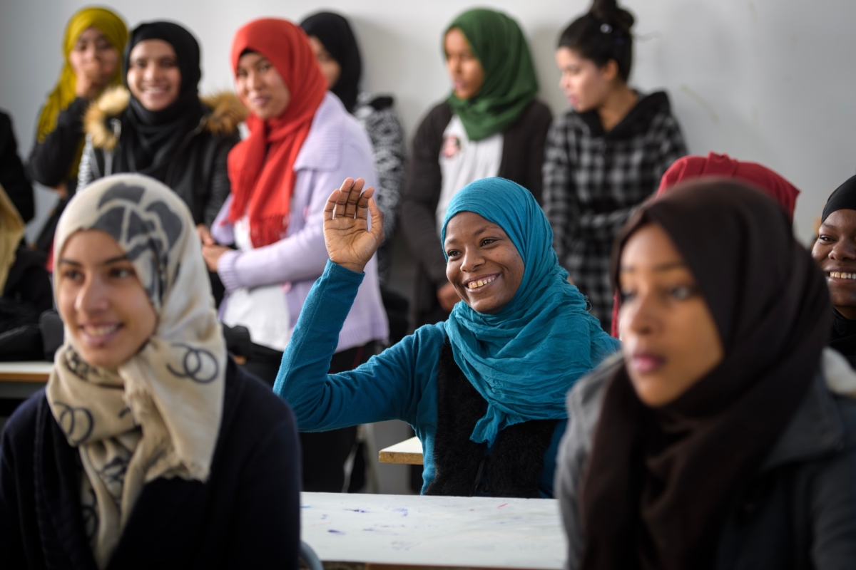 Girls attending school in the city of Tunis in Tunisia on 20 May 2016.