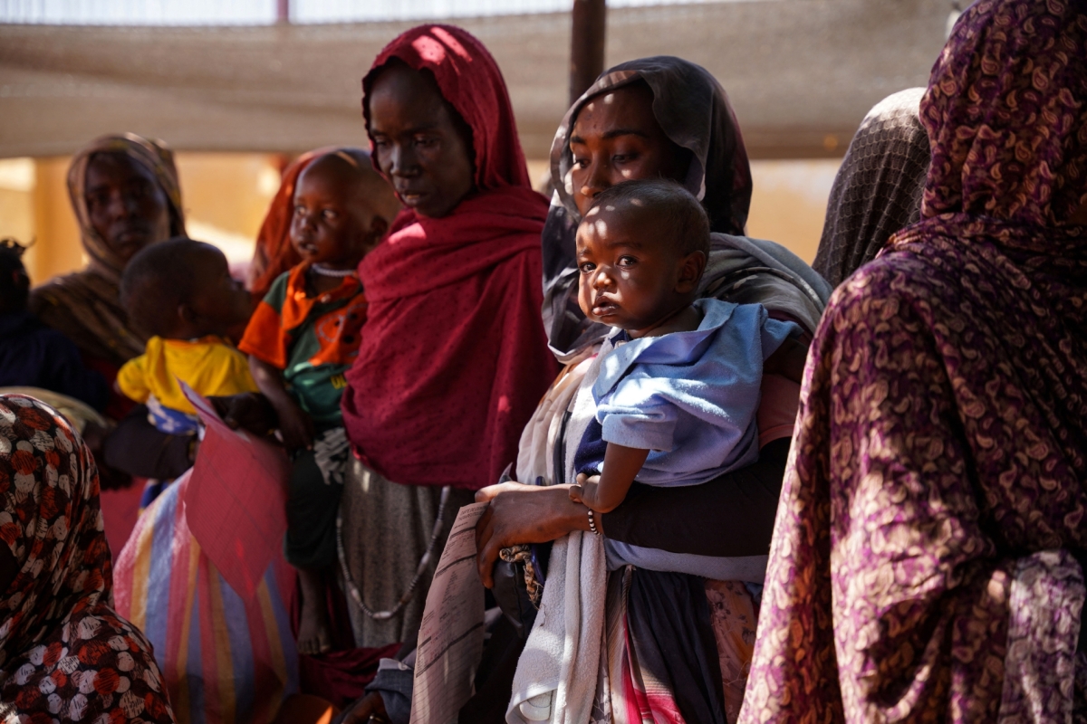 Women and children at the Zamzam displacement camp, close to el-Fasher in North Darfur, Sudan, in January 2024.