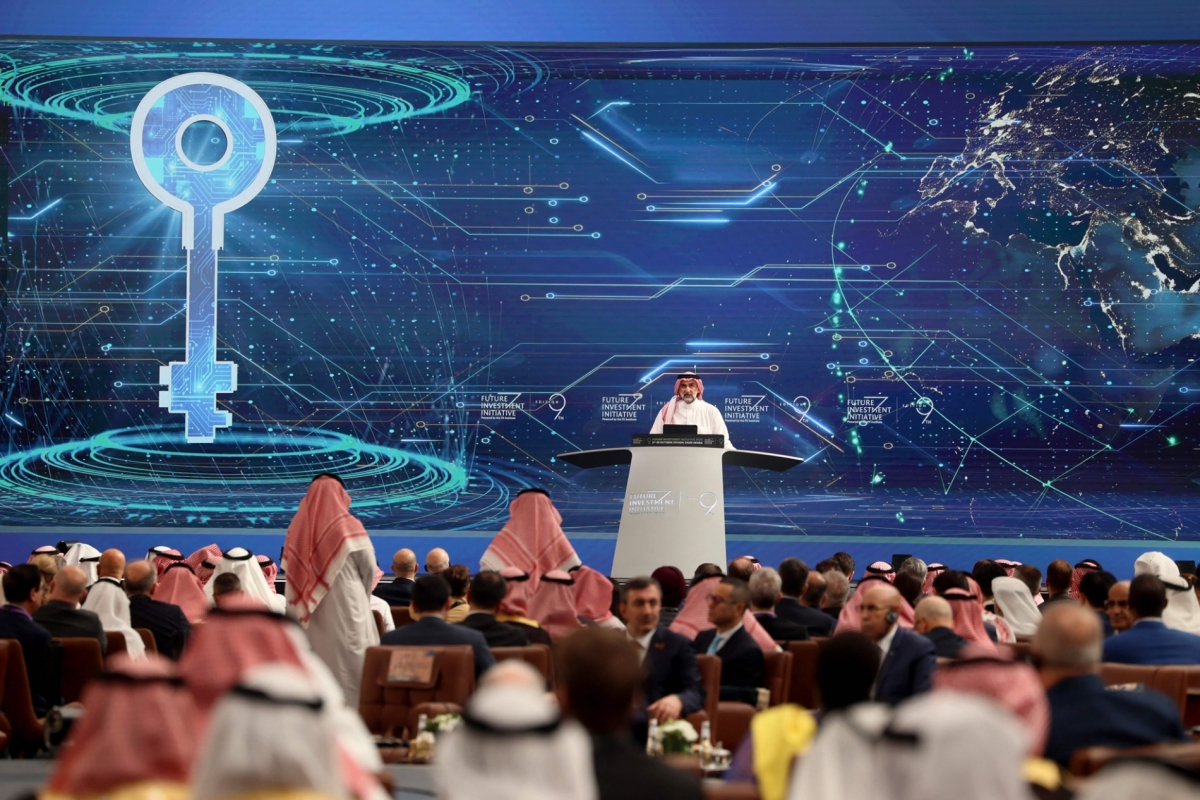 Yasser Al-Rumayyan, Governor of the Public Investment Fund, delivers a speech during the third edition of the Future Investment Initiative, in Riyadh on 28 October 2025.