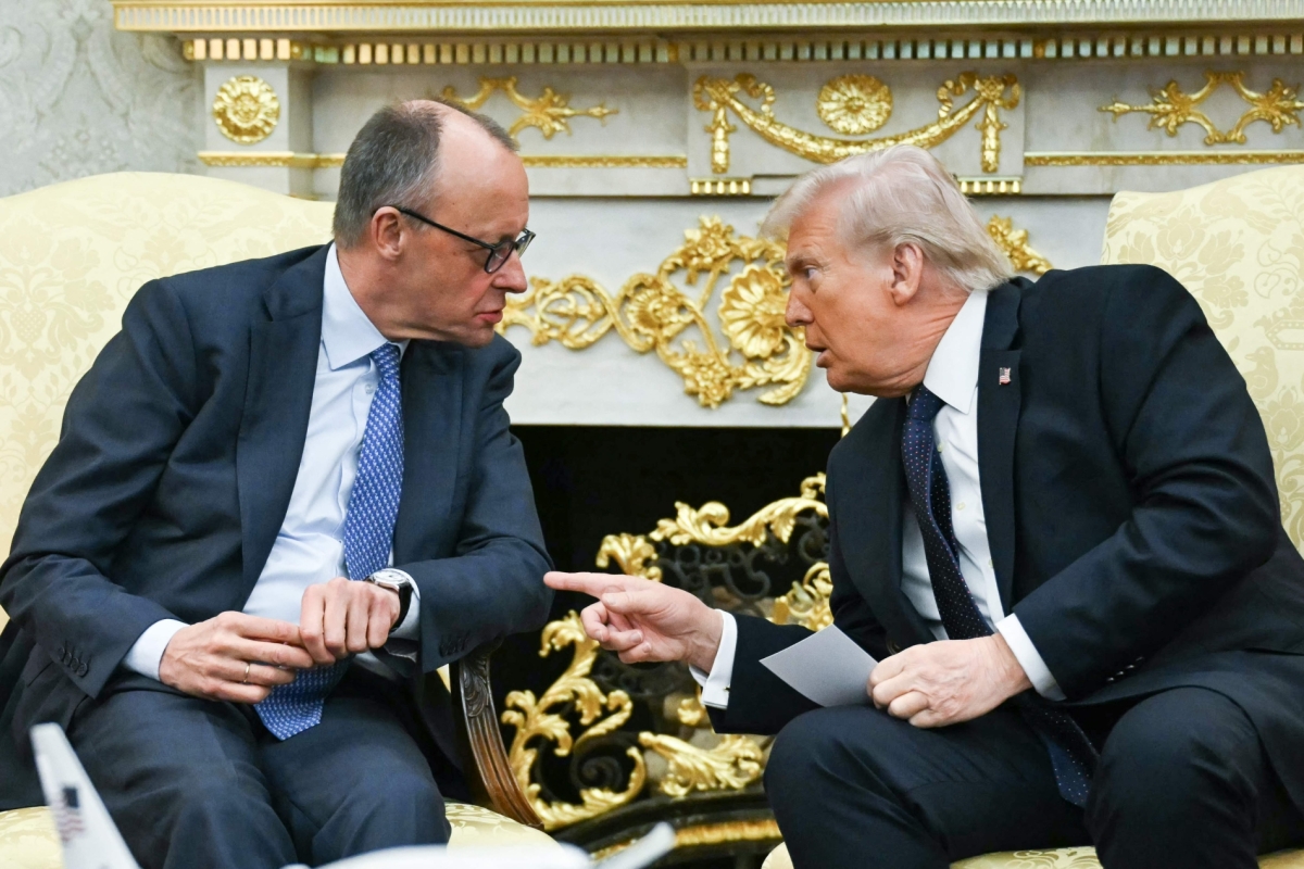 US President Donald Trump meets with German Chancellor Friedrich Merz in the Oval Office of the White House in Washington, DC, on 3 March 2026.