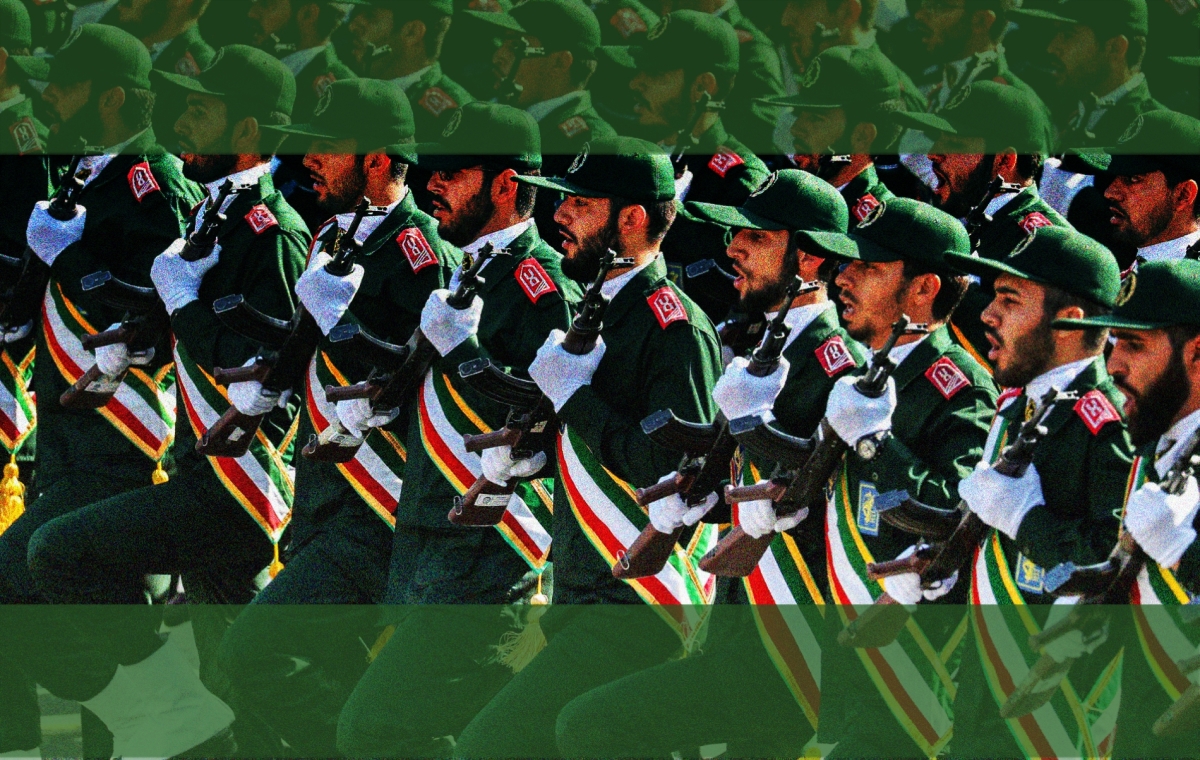 IRGC soldiers march during the annual military parade marking the anniversary of the outbreak of the devastating 1980-1988 war with Saddam Hussein's Iraq, in the capital Tehran on 22 September, 2018.
