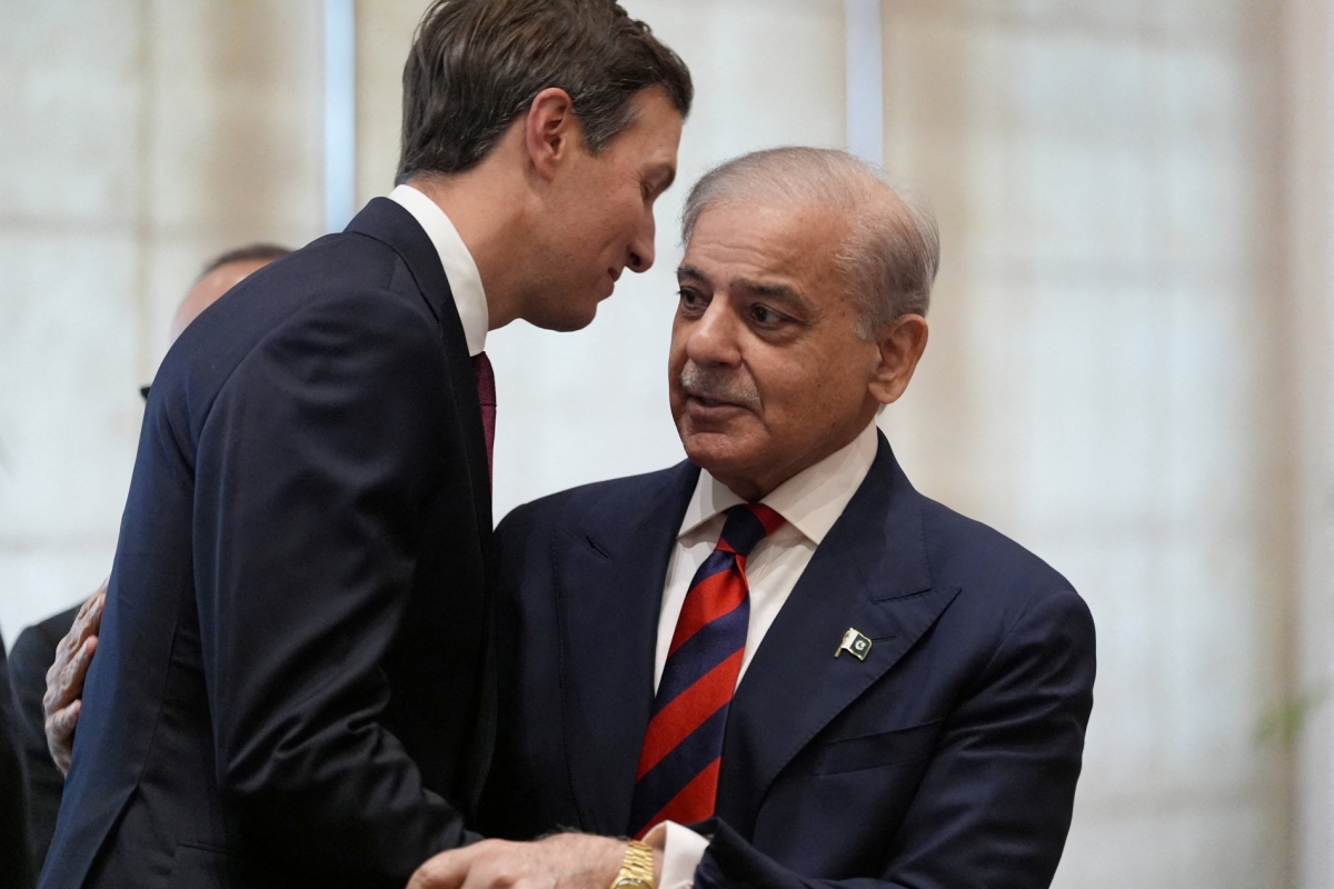 Jared Kushner and Pakistan's Prime Minister Shehbaz Sharif interact in Islamabad, Pakistan, on 11 April 2026. 