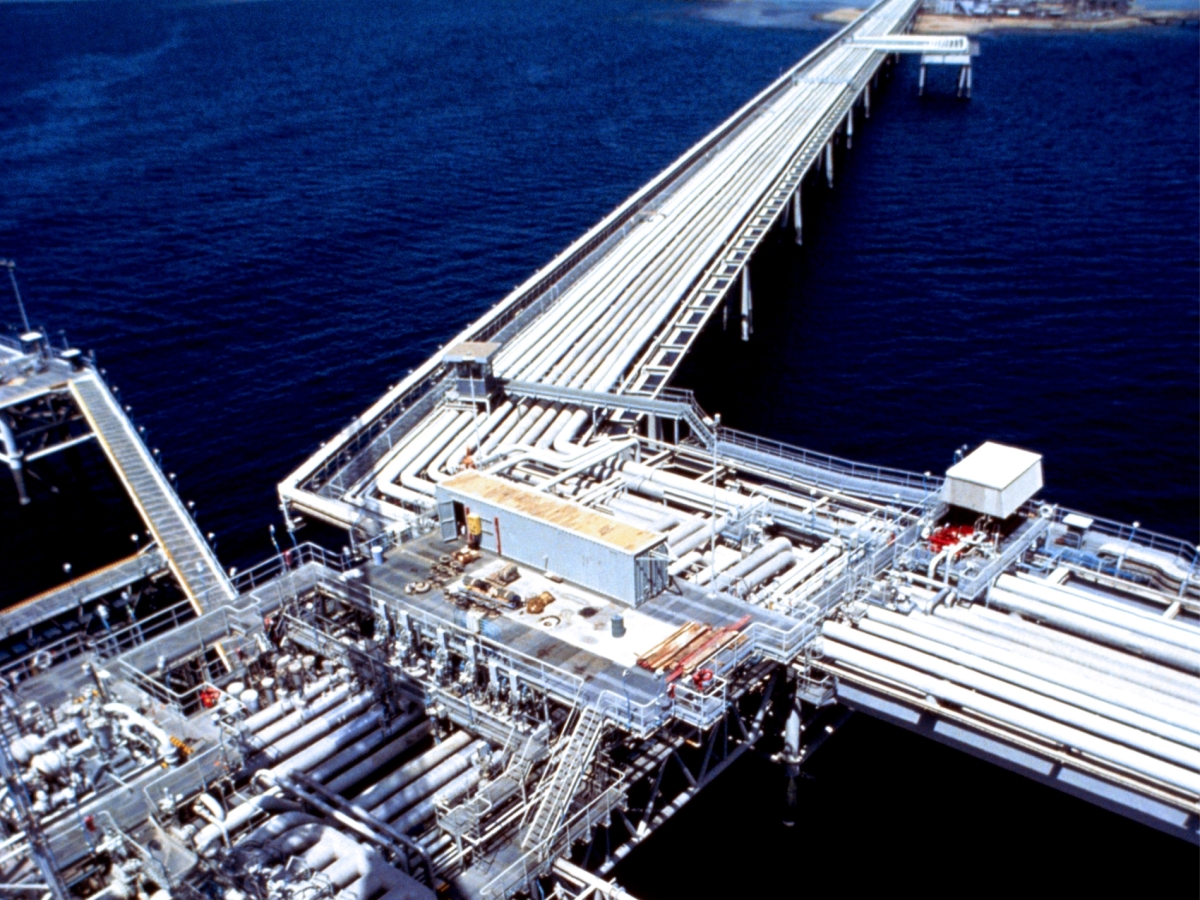 An aerial view of Yanbu oil terminal in western Saudi Arabia.