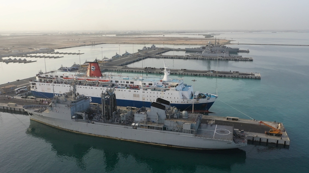 A Saudi commercial ship at Jeddah Sea Port, Jeddah, Saudi Arabia, 26 April 2023. 