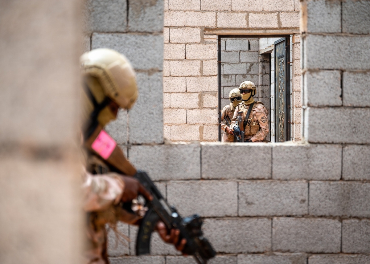 Soldiers from the Libyan Joint Forces during the opening ceremony of the "Flintlock-2026" exercises in Sirte, Libya, on 14 April 2026.
