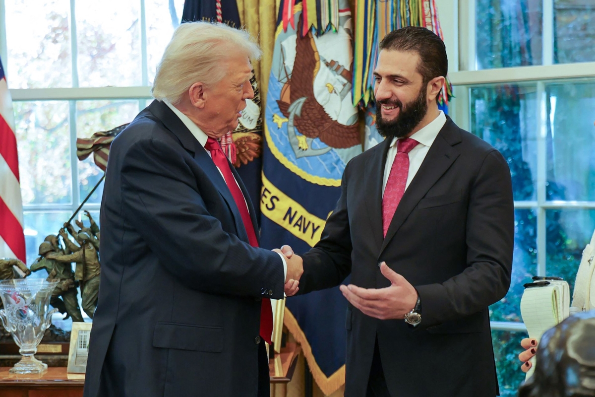 US President Donald Trump with Syria's President Ahmed al-Sharaa at the White House on 10 November 2025.