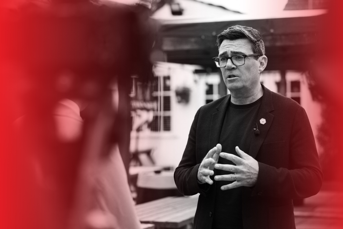 Greater Manchester Mayor and Labour candidate Andy Burnham speaks to the media outside a pub in Wigan ahead of the 18 June Makerfield by-election, in Wigan, Britain, on 5 June 2026. 