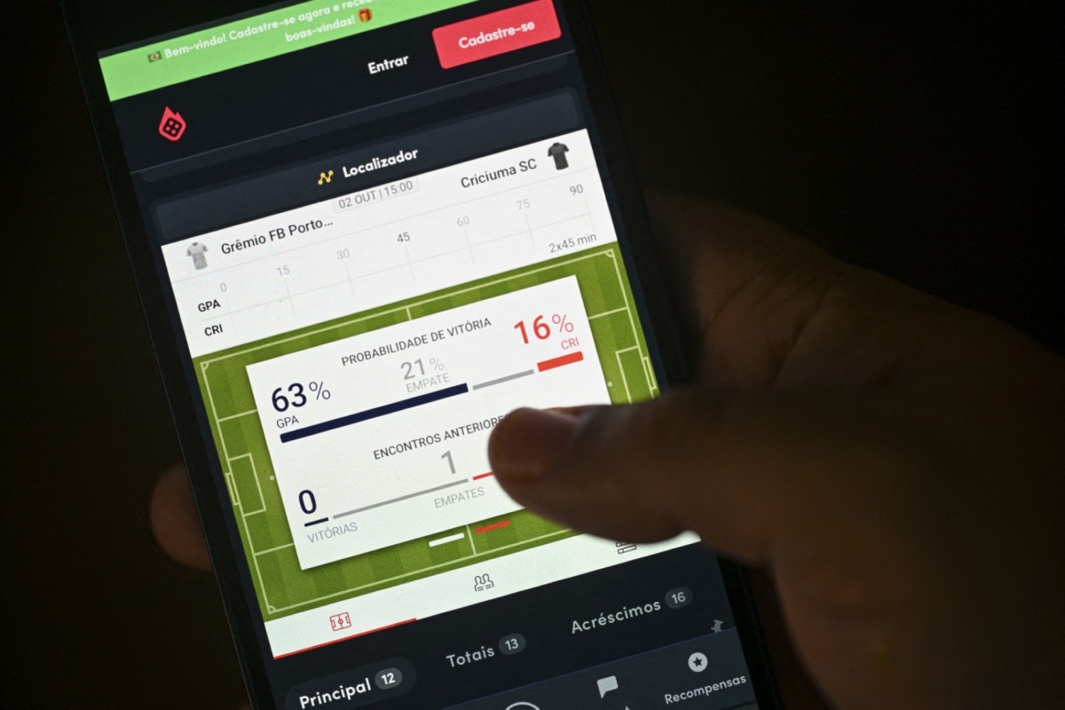 the app of the betting company Bet Nacional is displayed on a smartphone showing a match of the Brazilian national football championship open for betting in Rio de Janeiro, Brazil, on 2 October 2024.