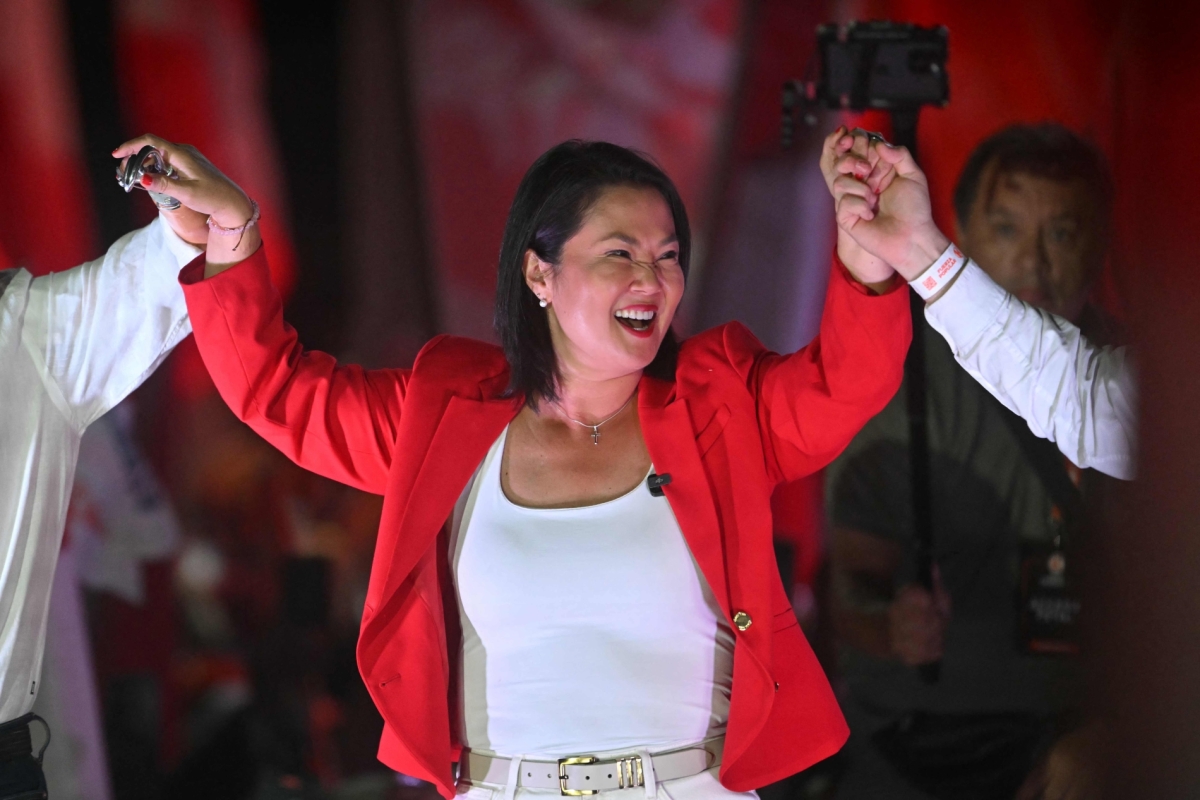 Peru's presidential candidate for the Fuerza Popular party, Keiko Fujimori, smiles during her closing campaign rally in Lima on 4 June 2026.