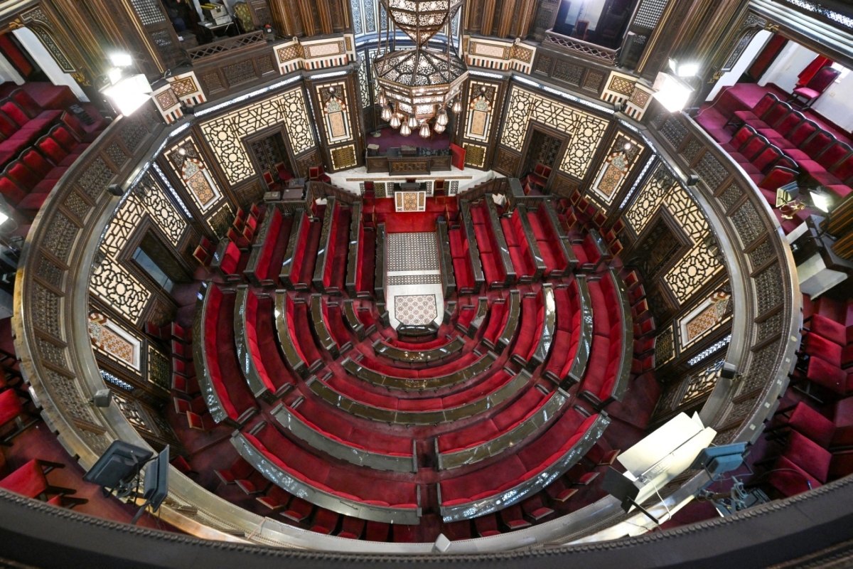 The assembly hall of the parliament building is pictured in Damascus on 1 October 2025.