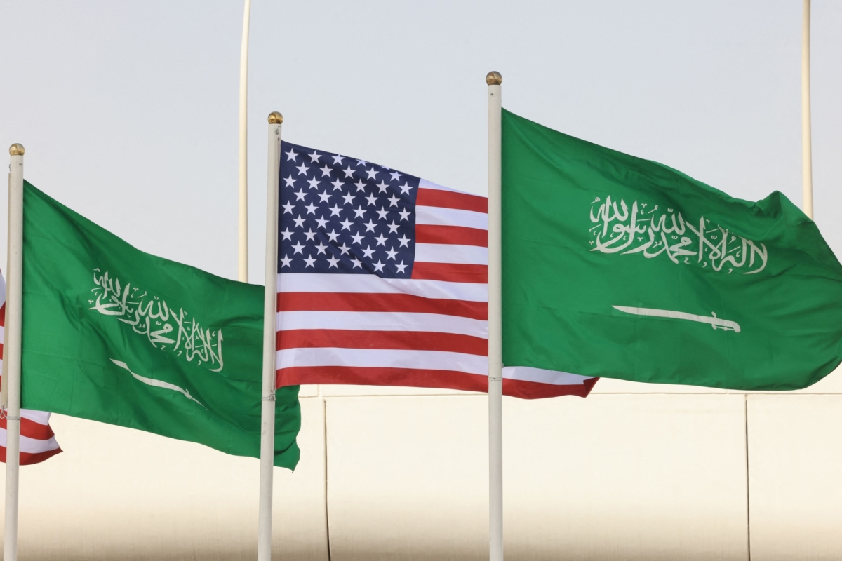 Saudi and US flags during President Donald Trump's visit to Riyadh, May 12, 2025. 