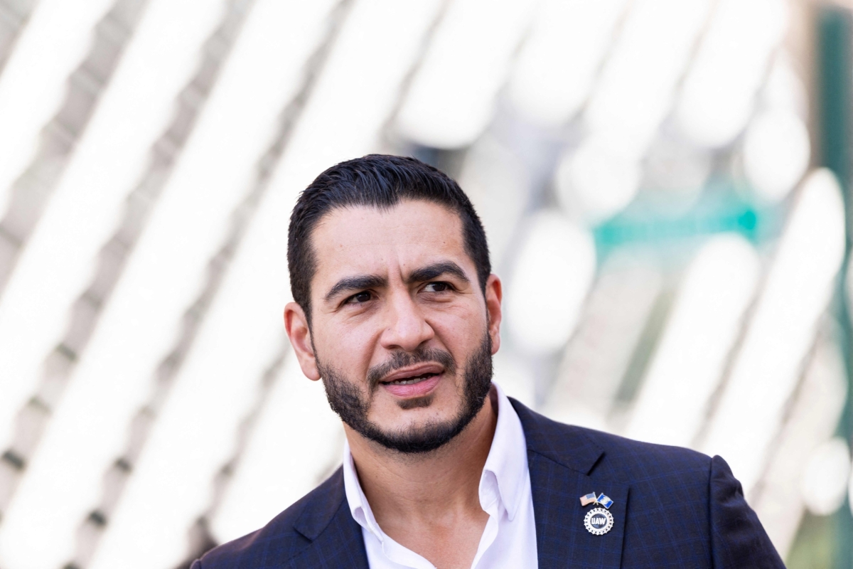 Michigan Democratic Senate primary winner Abdul El-Sayed arrives at a press conference in front of the Spirit of Detroit statue on 5 August 2026, in Detroit, Michigan.