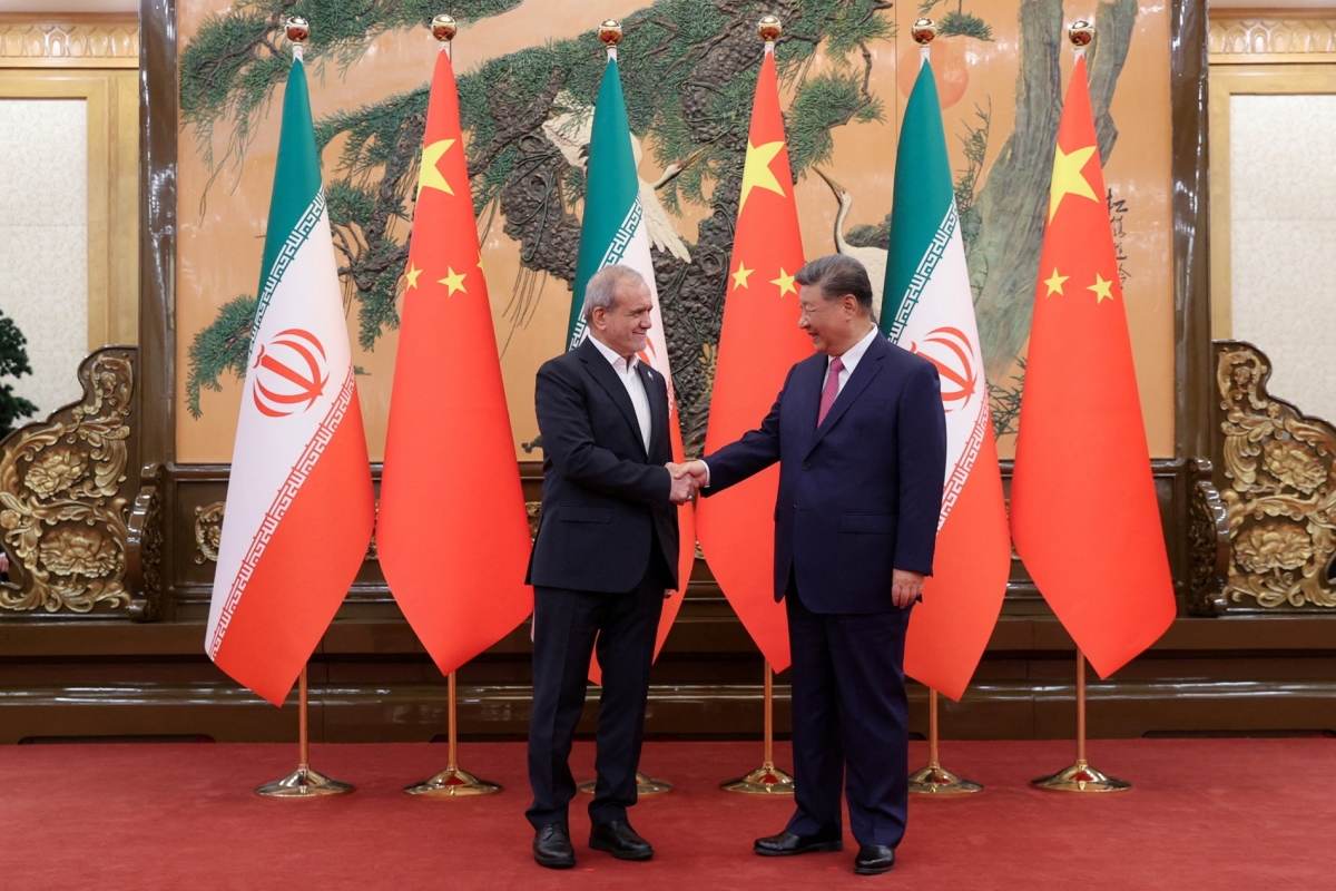 Iranian President Masoud Pezeshkian and Chinese President Xi Jinping during their meeting in Beijing, China, on 2 September 2025.