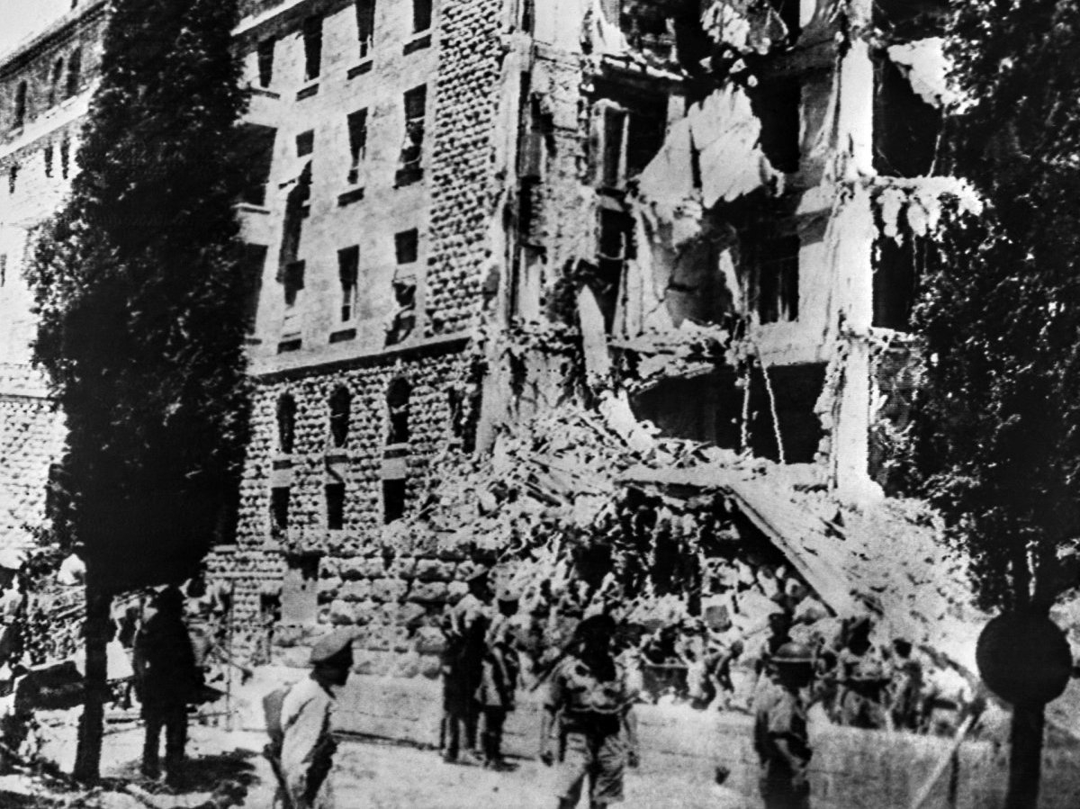 A picture taken on 22 July 1946 shows the King David Hotel in Jerusalem, after a bombing attack against the British government by members of Irgun, a Zionist terrorist group headed by Menachem Begin.