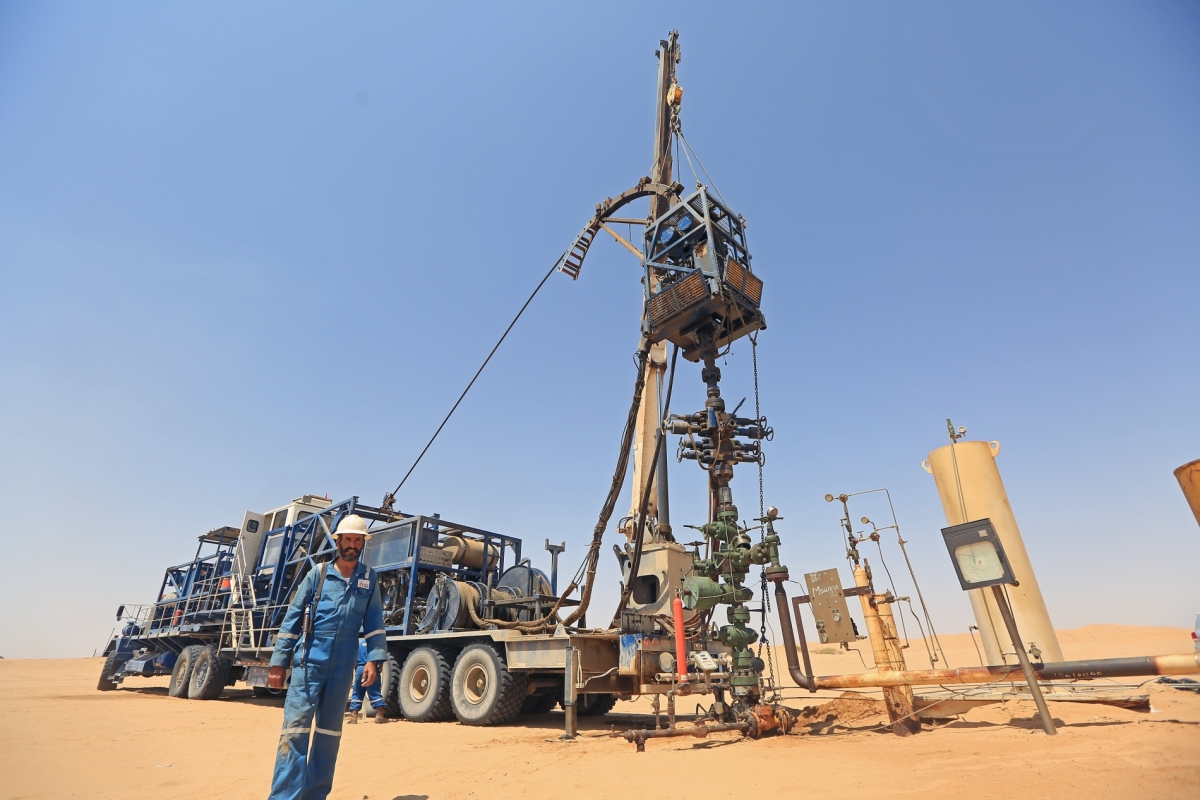 Drilling and exploration machinery in Yemen's Marib desert, in September 2020.