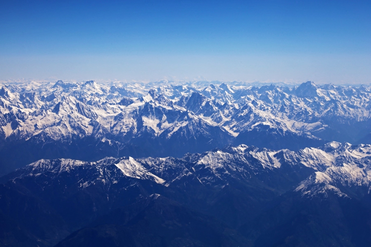 The Indian Himalayas are seen from a flight to Srinagar on 22 May 2023.