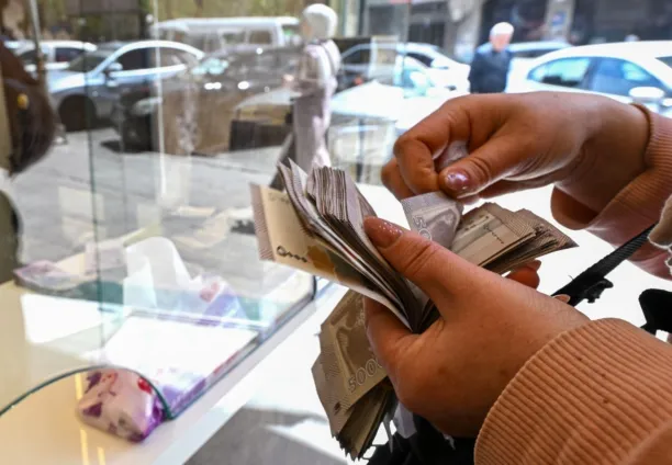 A currency exchange shop in the Syrian capital Damascus, on April 16, 2025.