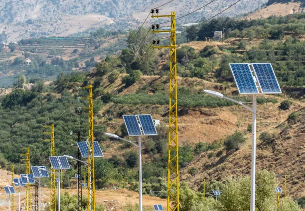 Solar-powered lights on a mountain road in Lebanon.
 