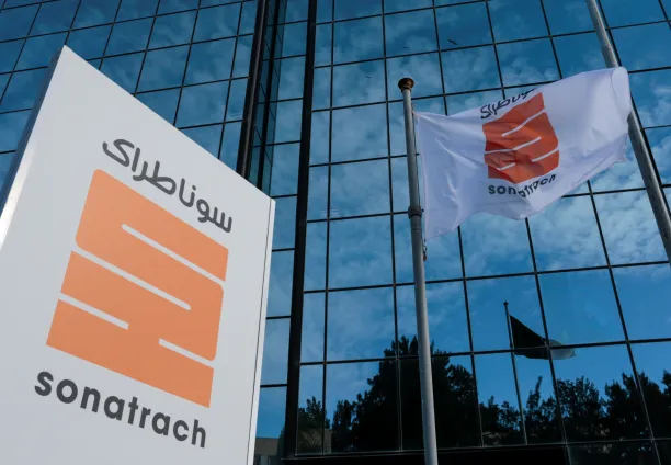 The logo of the state energy company Sonatrach is pictured at the headquarters in Algiers, Algeria, on 25 November 2019. 