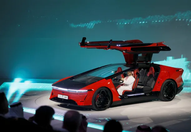 The Ceer "Exobot" sedan during Ceer's global premiere event at the company's manufacturing complex in King Abdullah Economic City, Saudi Arabia, on 21 September 2026.
 