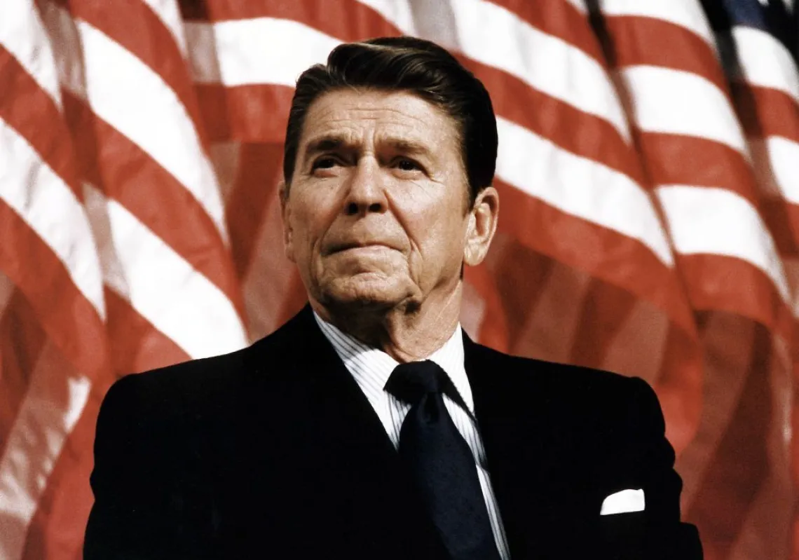 President Ronald Reagan at Durenberger Republican convention Rally, 1982. (Getty)