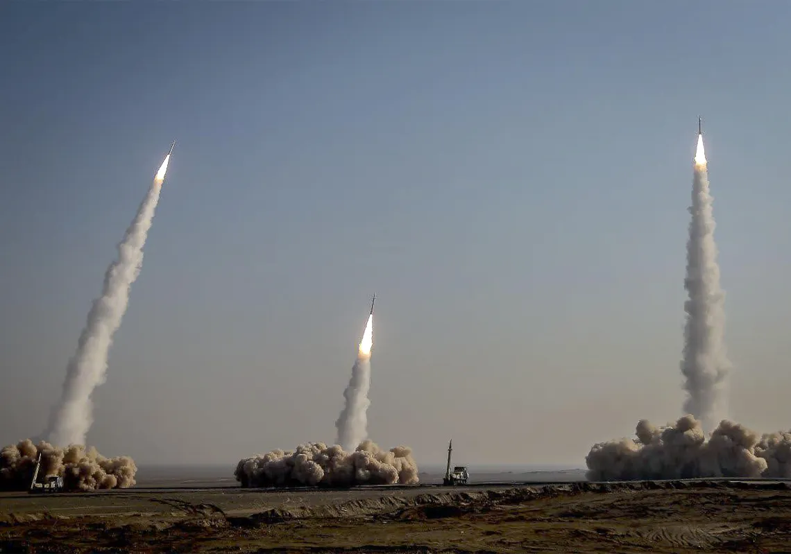 Iran's Revolutionary Guard Corps launches missiles during a military drill in an unknown location in central Iran on Jan. 15, 2021. (TNS)