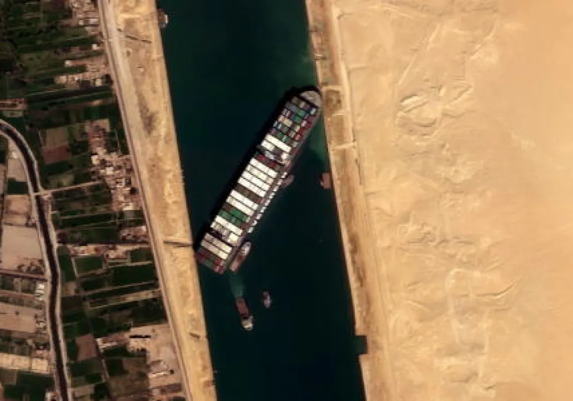 Ever Given container ship is seen in Suez Canal in this satellite image.(Reuters)