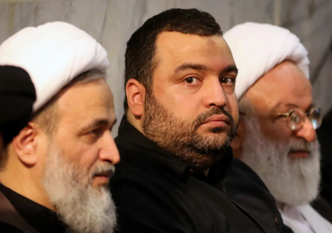 Jawad Nasrallah (C), son of Lebanese Shiite Hezbollah movement's leader Hassan Nasrallah, attends a gathering to commemorate the 1997 killing of his brother Hadi during clashes with Israeli forces, in the Iranian holy city of Qom, about 130 kilometres south of the capital Tehran on September 30, 2019. (Getty)