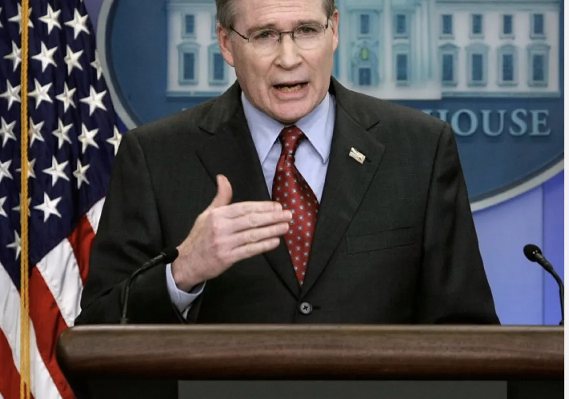 National Security Adviser Stephen Hadley briefs the media June 26, 2008 at the White House in Washington, DC. Hadley spoke on the declaration of North Korea?s nuclear program. (Photo by Alex Wong/Getty Images)
