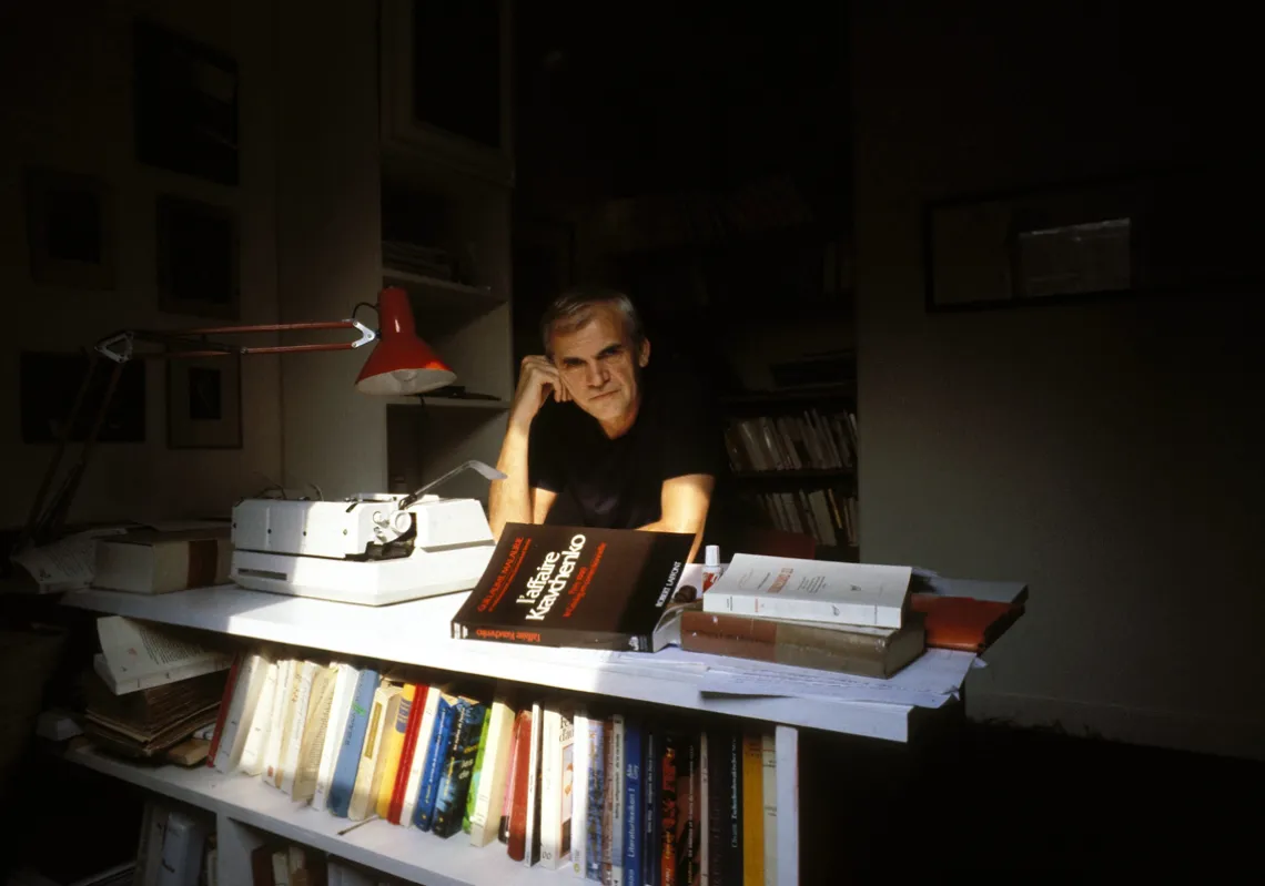 The close-up of Milan Kundera, NB 186204, in Paris, France on August 02nd, 1984.