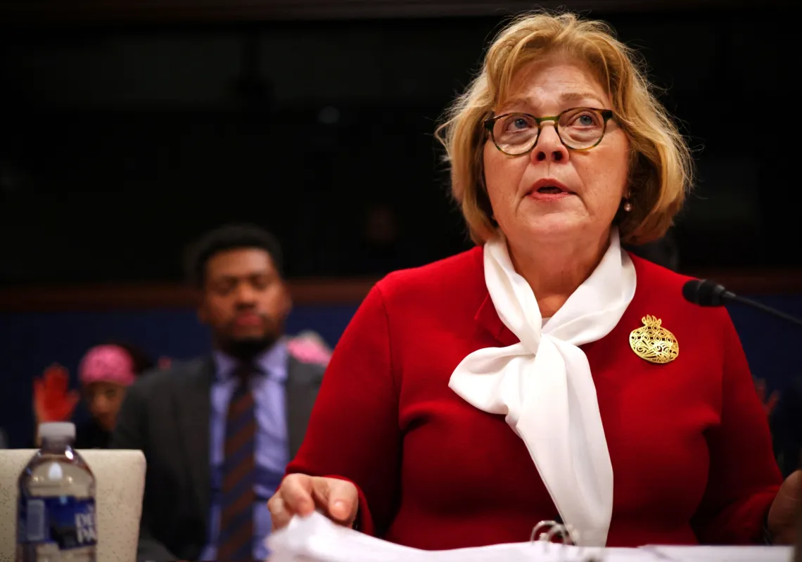 US Assistant Secretary of State for Near Eastern Affairs Barbara Leaf testifies during a hearing before the House Foreign Affairs Committee at the US Capitol on November 8, 2023.