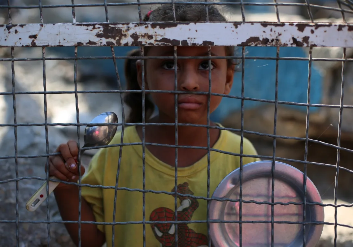 Displaced Palestinians sheltering at the UNRWA-affiliated Girls' Middle School held a protest against hunger calling for an immediate end to the ongoing attacks and urgent delivery of humanitarian aid in Gaza Strip, on July 20, 2025