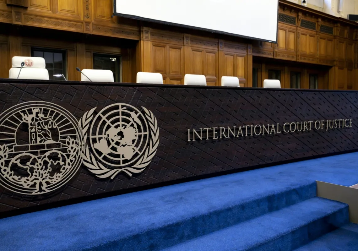 محكمة العدل الدولية (ICJ) أثناء جلسة ضمن طلب جنوب أفريقيا لوقف إطلاق النار في غزة في لاهاي، بتاريخ 24 مايو 2024