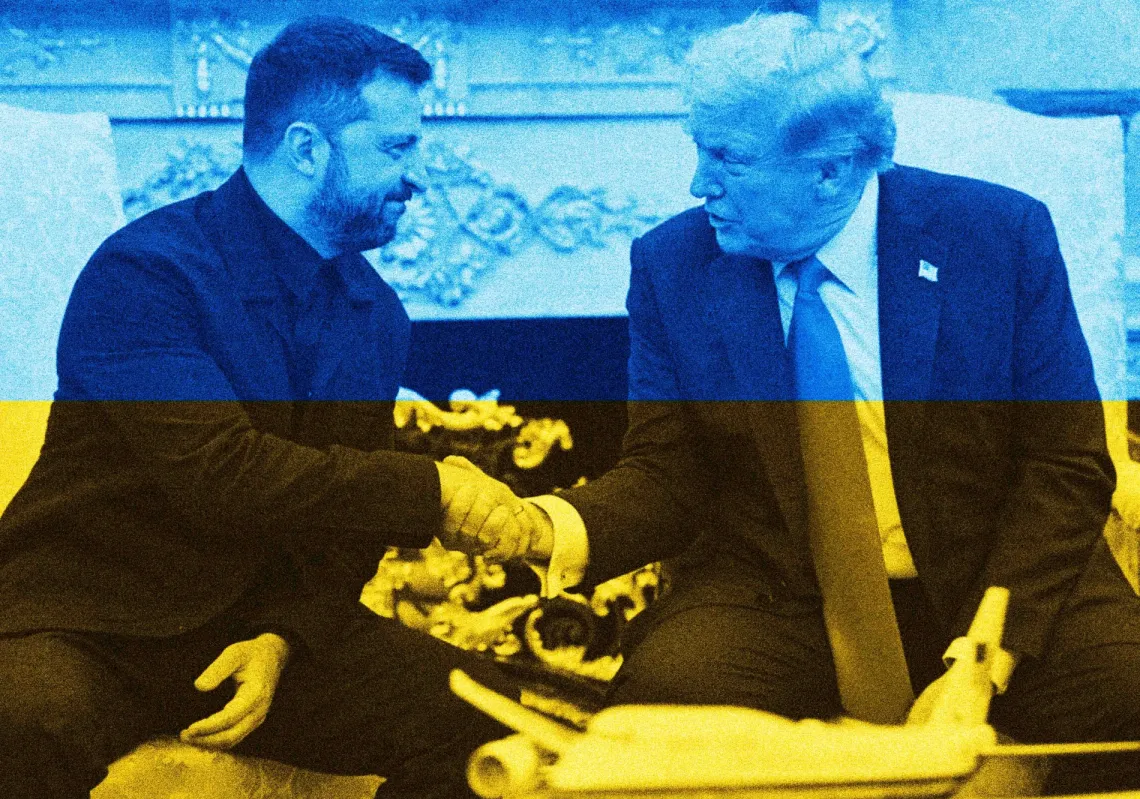 الرئيس الأوكراني فولوديمير زيلينسكي والرئيس الأميركي دونالد ترمب في اجتماع بالمكتب البيضاوي بالبيت الأبيض في واشنطن العاصمة، في 18 أغسطس 2025