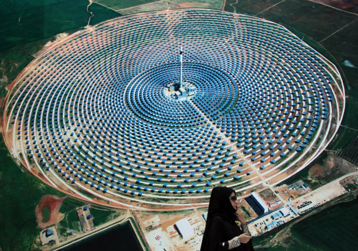 A model of a solar farm at the Masdar City pavilion at the World Energy Summit, Abu Dhabi, January 18, 2012.
 