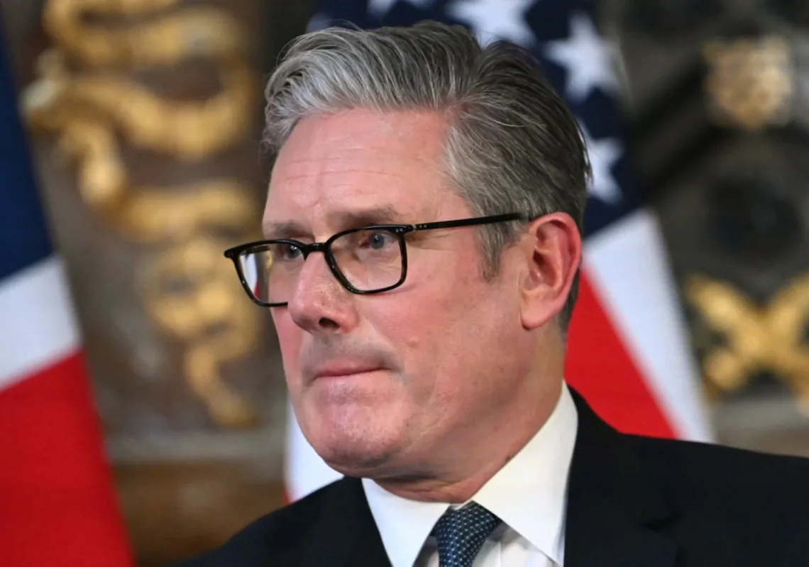 Britain's Prime Minister Keir Starmer attends a joint press conference with US President Donald Trump (unseen) following their meeting at Chequers, in Aylesbury, central England, on September 18, 2025.