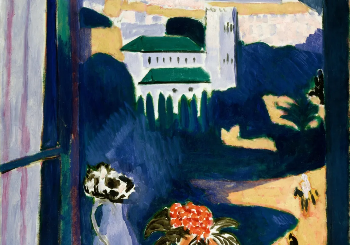 لوحة &quot;منظر من النافذة، طنجة&quot; (الجزء الأيسر من ثلاثية مغربية)، 1912-1913، من مجموعة متحف بوشكين للفنون الجميلة في موسكو. الفنان: هنري ماتيس.