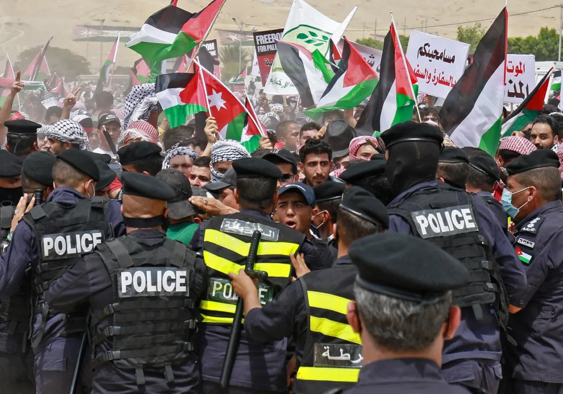 تظاهرة تضامنية مع الفلسطينيين، في بلدة الكرامة على الحدود مع إسرائيل، في 21 مايو 2021