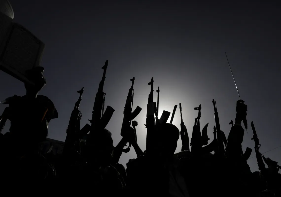 متظاهرون، معظمهم من أنصار الحوثي، يتظاهرون لدعم الفلسطينيين في قطاع غزة، في صنعاء، اليمن 3 يناير 2025