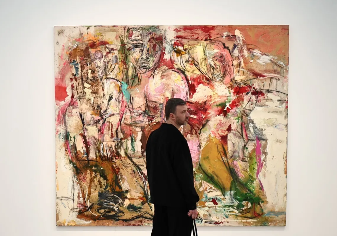 A guest walks in front of a work entitled &#039;Out of Chaos XIII&#039; by artist Daniel Crews-Chubb at the Frieze London 2025 exhibition in London on 15 October 2025. 