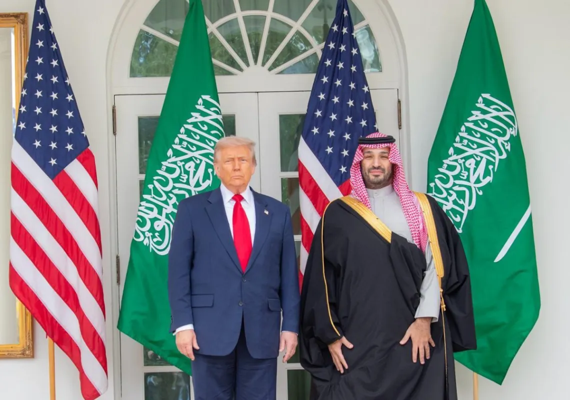 Saudi Crown Prince Mohammed bin Salman and US President Donald Trump at the White House, Washington, on 18 November 2025.
 